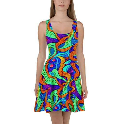 Limefire Waves on a Skater Dress