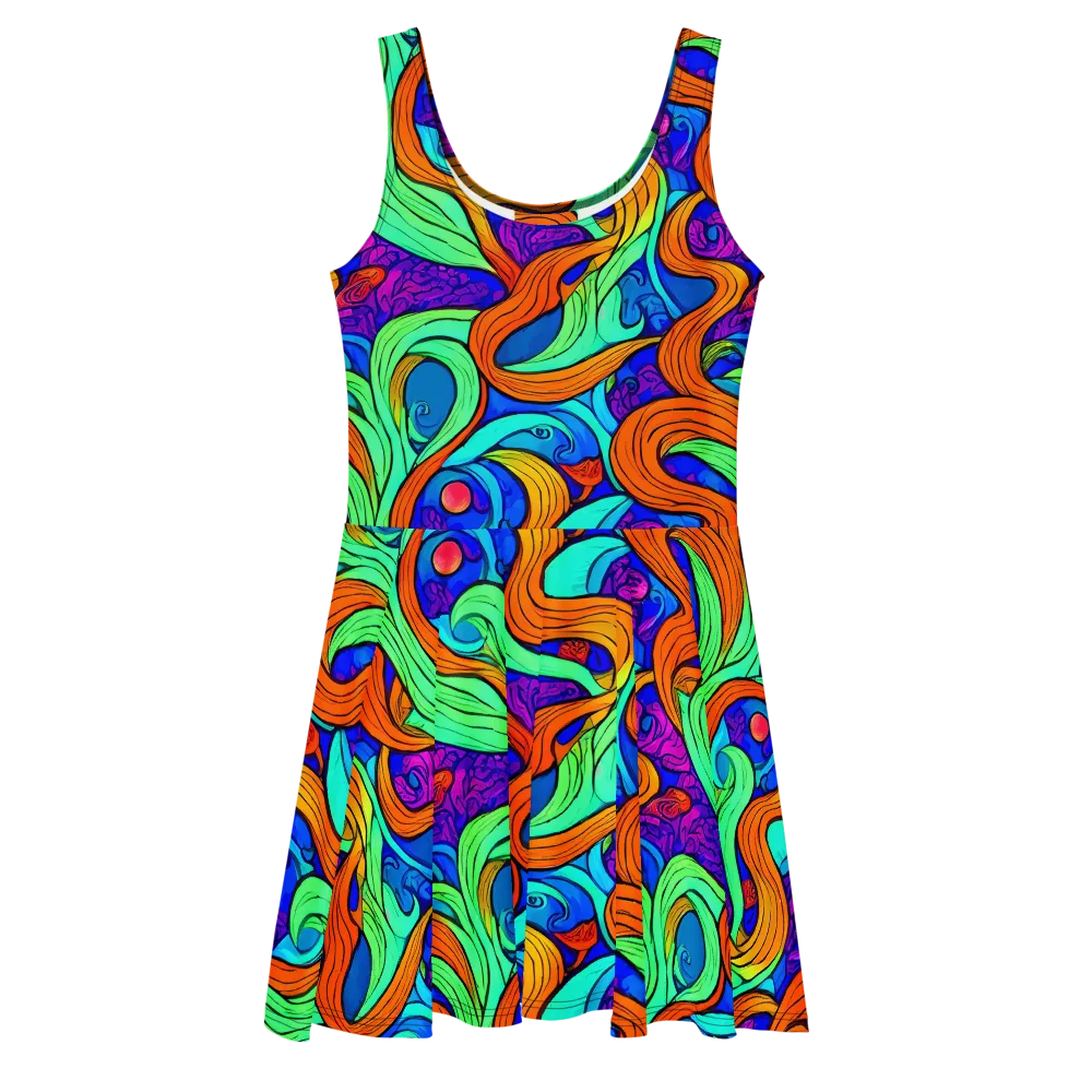Limefire Waves on Skater Dress — Front