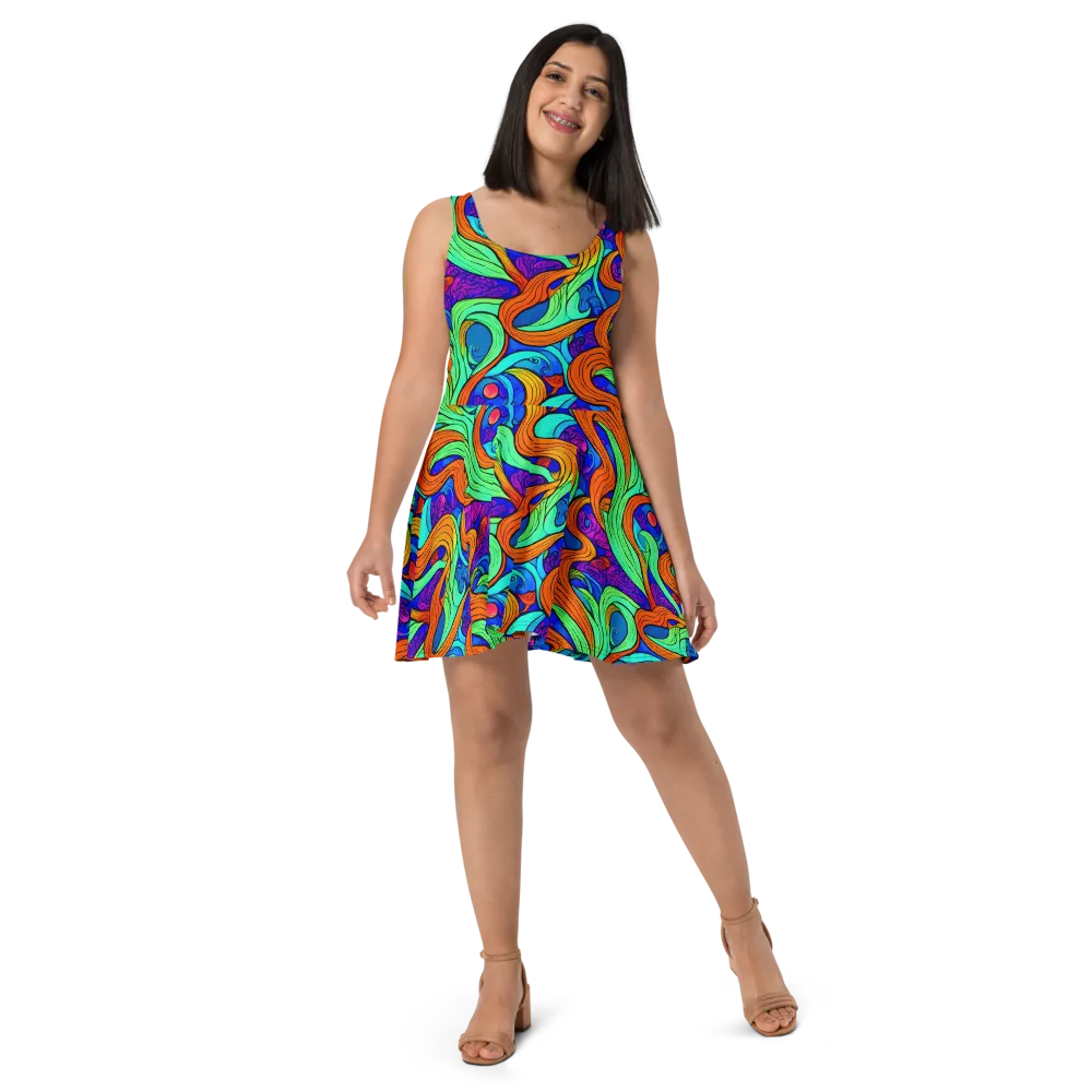Limefire Waves on Skater Dress — Front