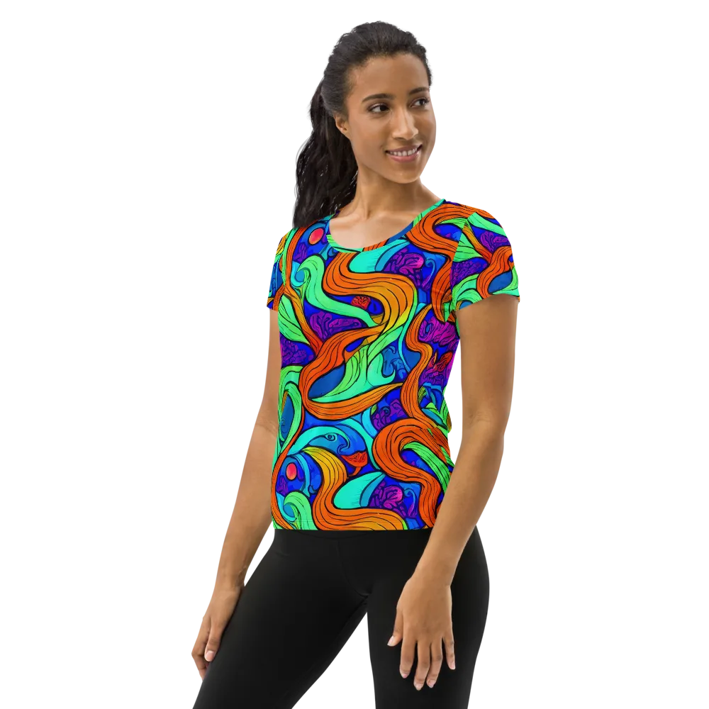 Limefire Waves on Women's Athletic T-Shirt — Left