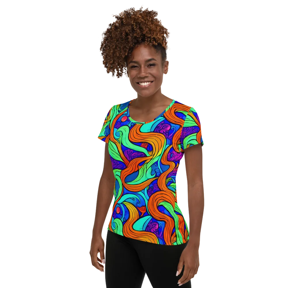 Limefire Waves on Women's Athletic T-Shirt — Left