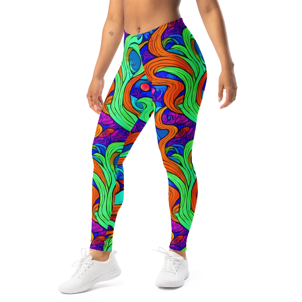 Limefire Waves on Leggings — Left Front