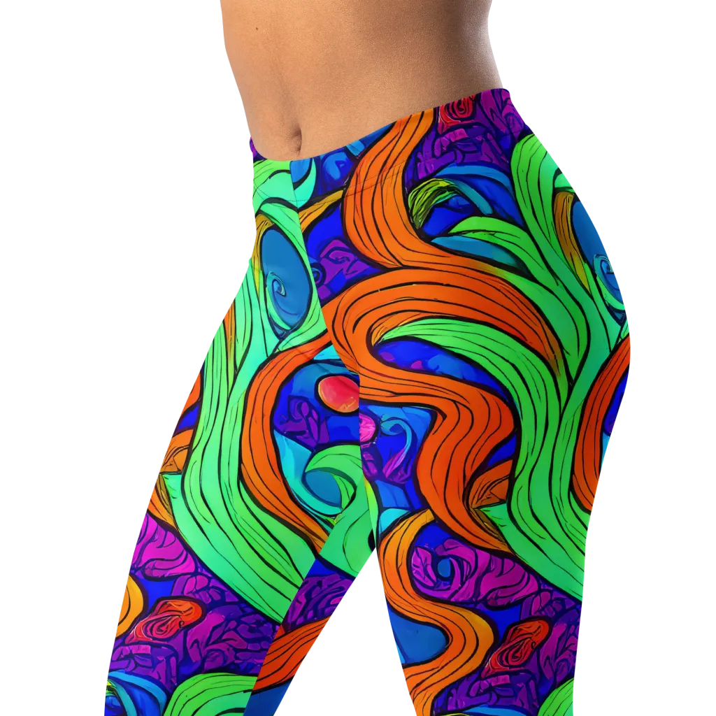 Limefire Waves on Leggings — Left Front