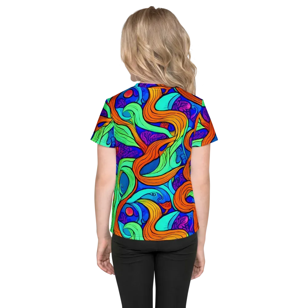 Limefire Waves on Kids Crew Neck T-Shirt — Back