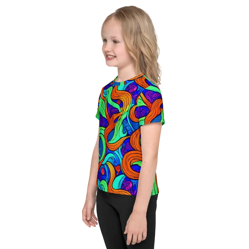 Limefire Waves on Kids Crew Neck T-Shirt — Left