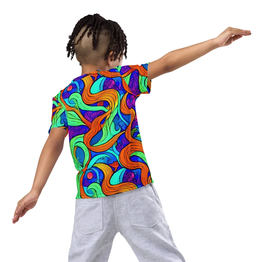Limefire Waves on Kids Crew Neck T-Shirt — Back