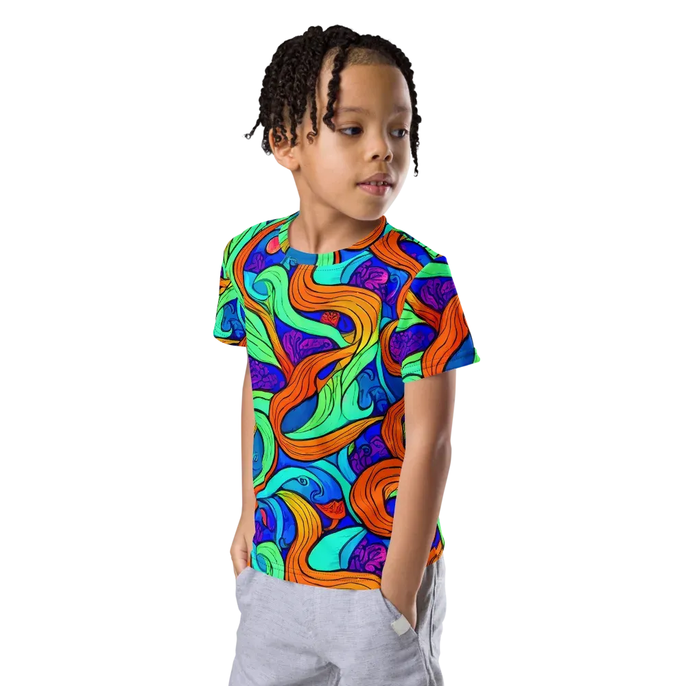 Limefire Waves on Kids Crew Neck T-Shirt — Left Front