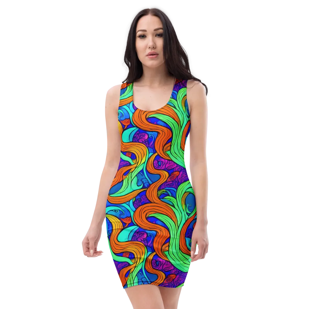 Limefire Waves on Bodycon Dress — Front