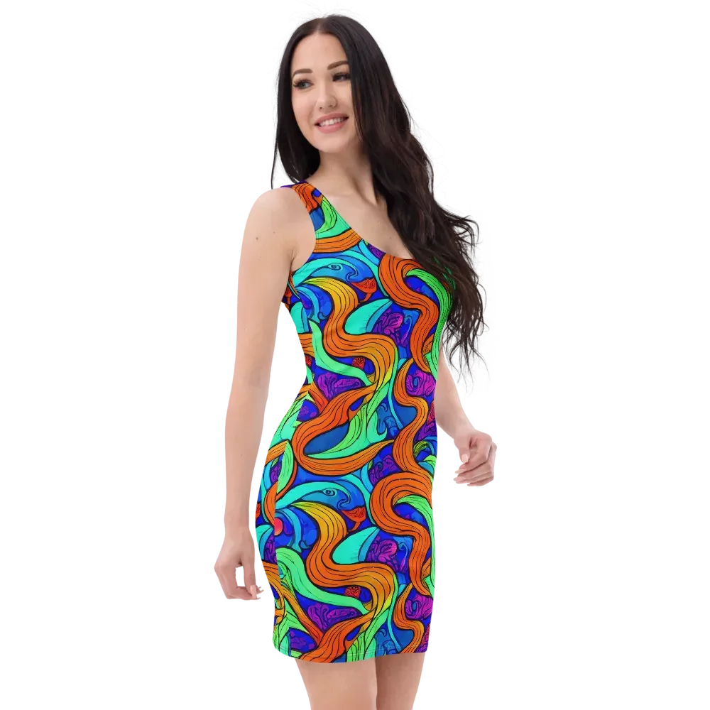 Limefire Waves on Bodycon Dress — Right Front