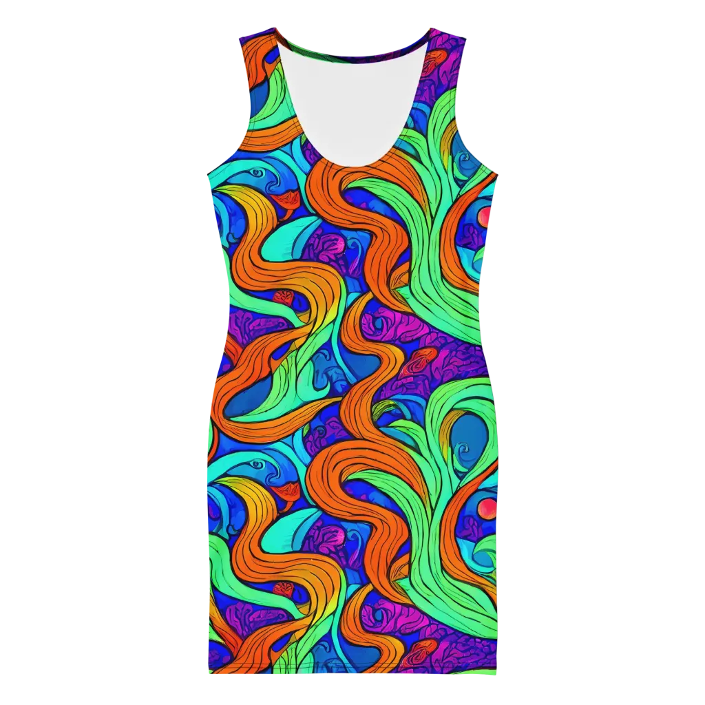Limefire Waves on Bodycon Dress — Front