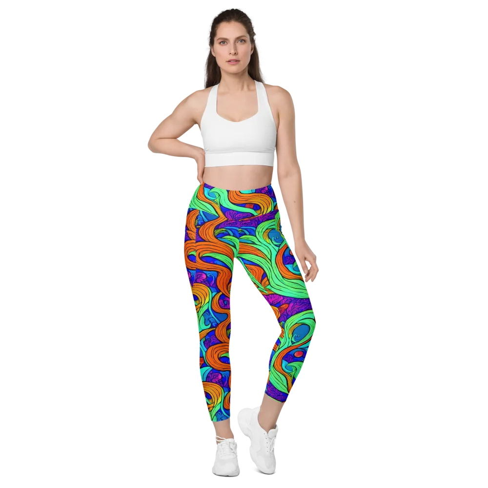 Limefire Waves on Leggings with Pockets — Front