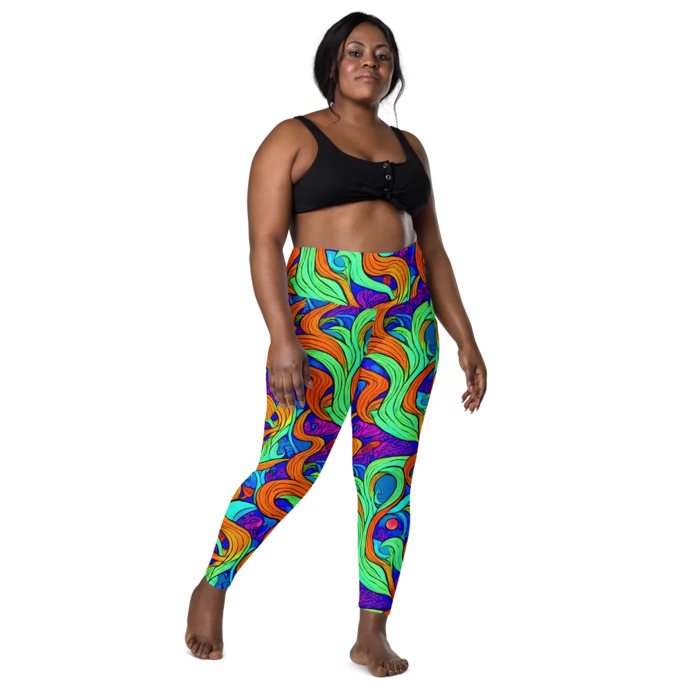 Limefire Waves on Leggings with Pockets — Front