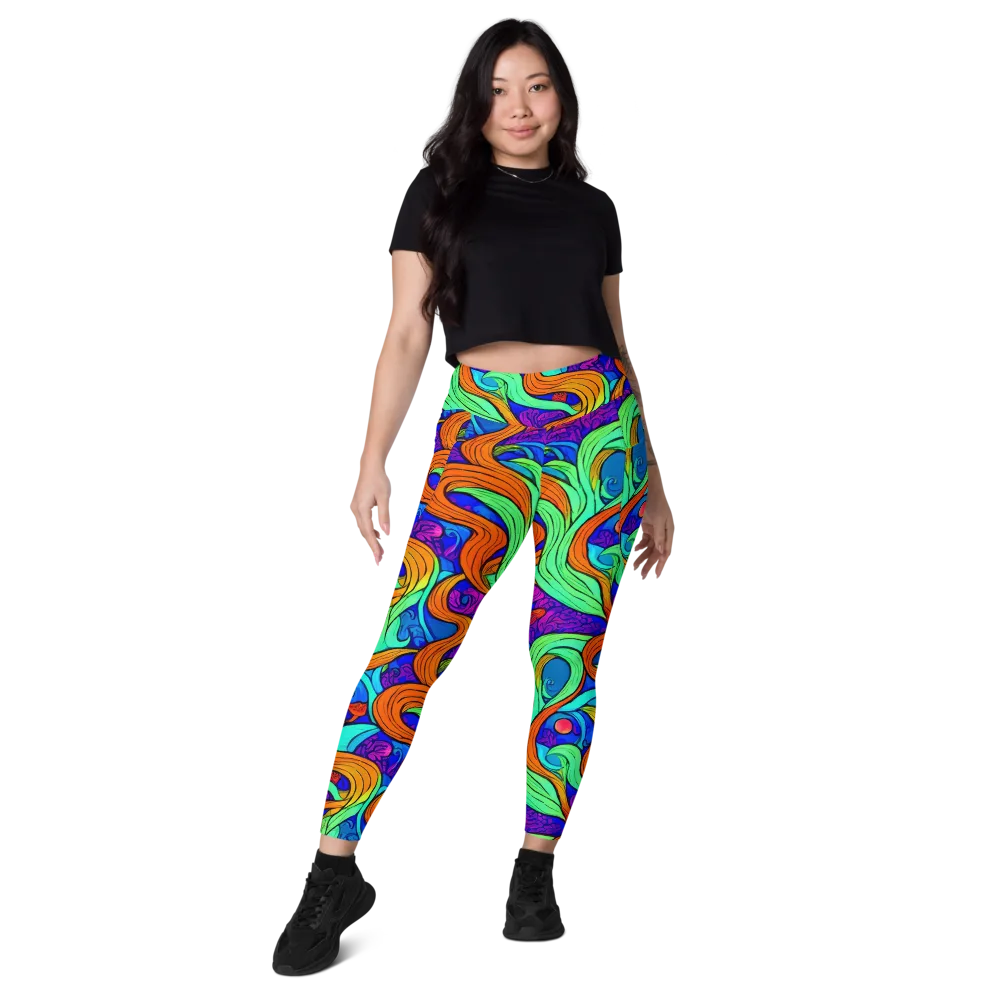Limefire Waves on Leggings with Pockets — Front