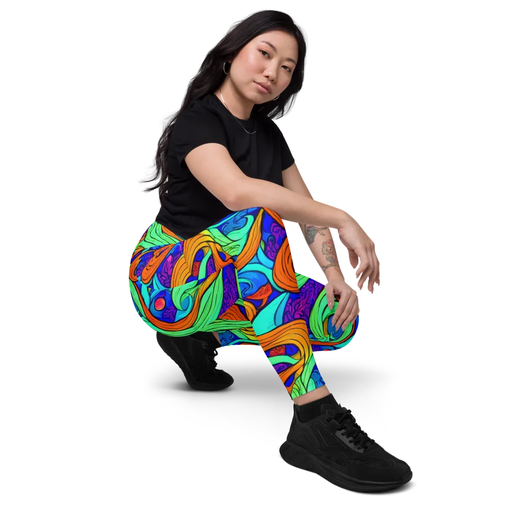 Limefire Waves on Leggings with Pockets — Right Front