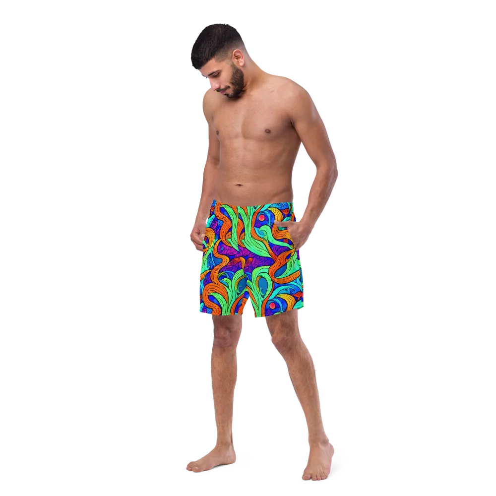 Limefire Waves on Swim Trunks — Left Front