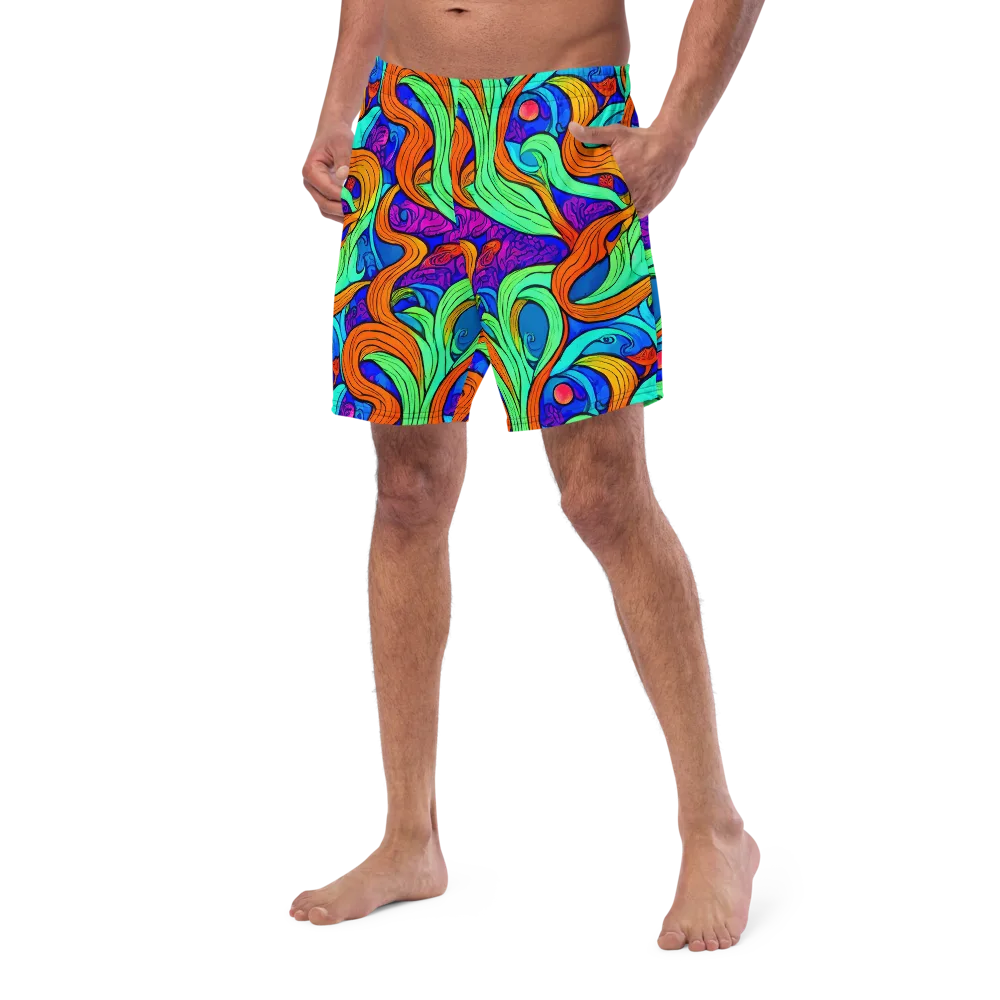 Limefire Waves on Swim Trunks — Left Front