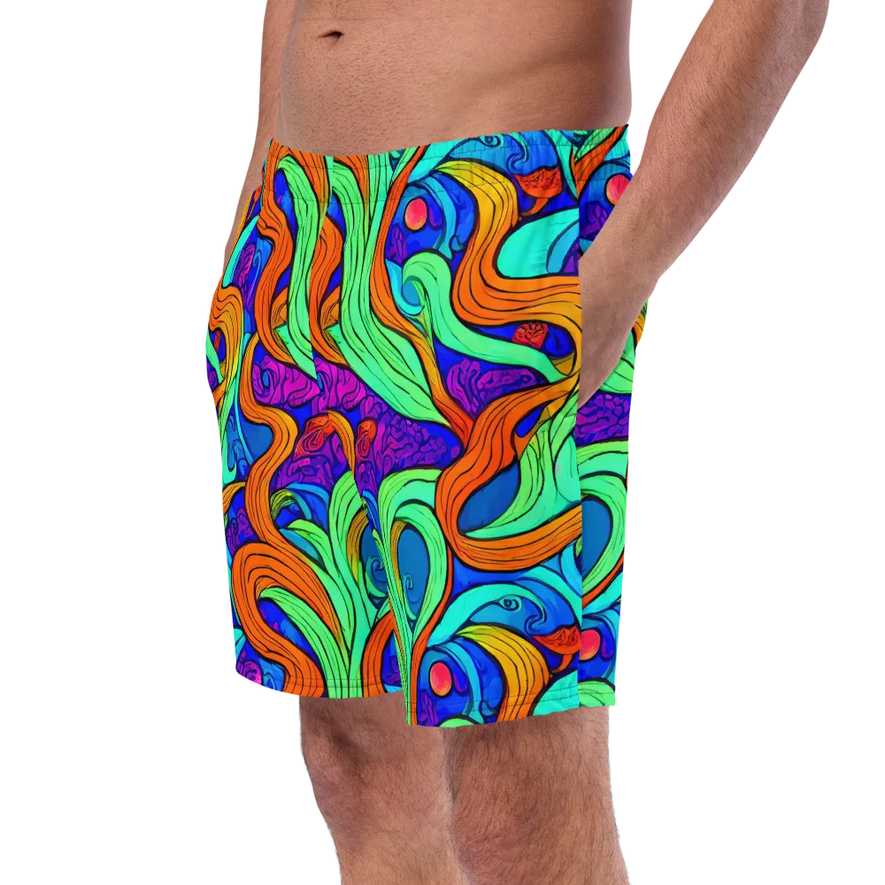 Limefire Waves on Swim Trunks — Left Front