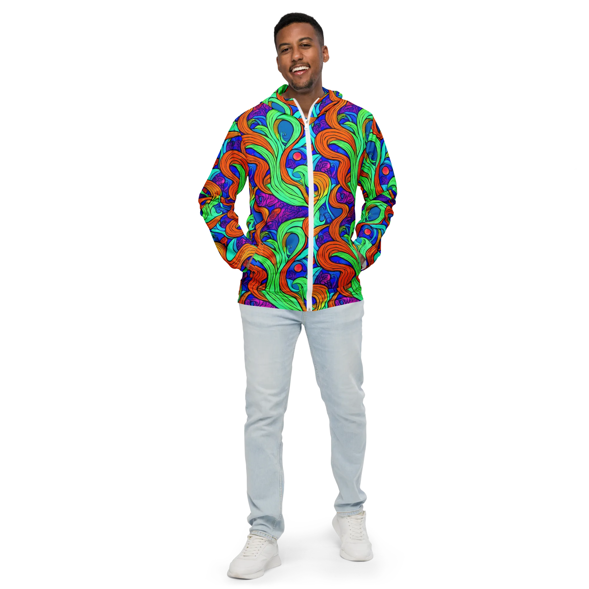 Limefire Waves on Men's Windbreaker — Front