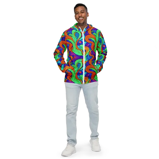 Limefire Waves on a Men's Windbreaker