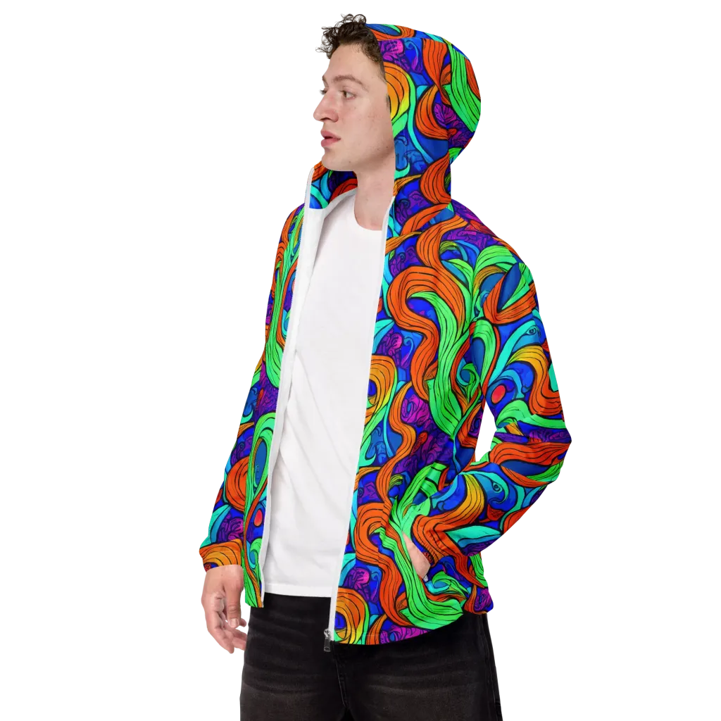 Limefire Waves on Men's Windbreaker — Left Front