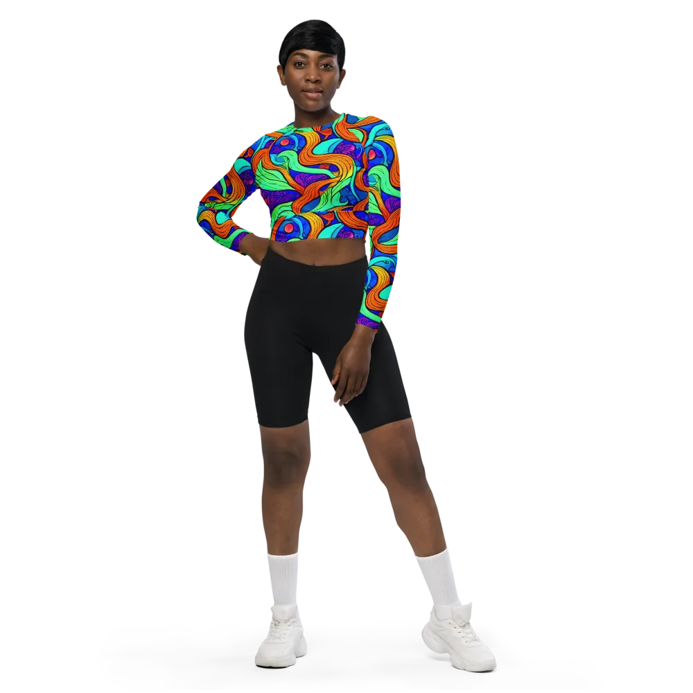 Limefire Waves on Long Sleeve Crop Top — Front