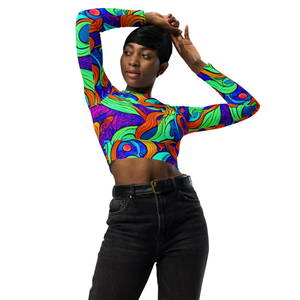 Limefire Waves on Long Sleeve Crop Top — Front