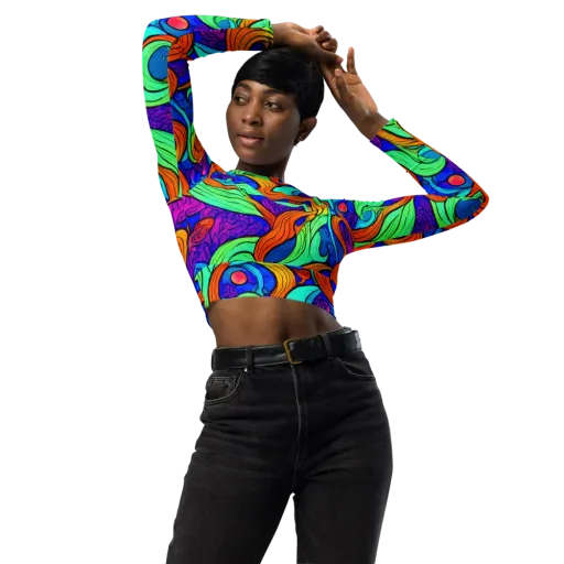 Limefire Waves on a Long Sleeve Crop Top