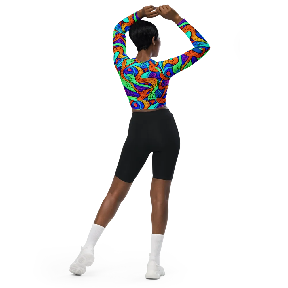 Limefire Waves on Long Sleeve Crop Top — Back