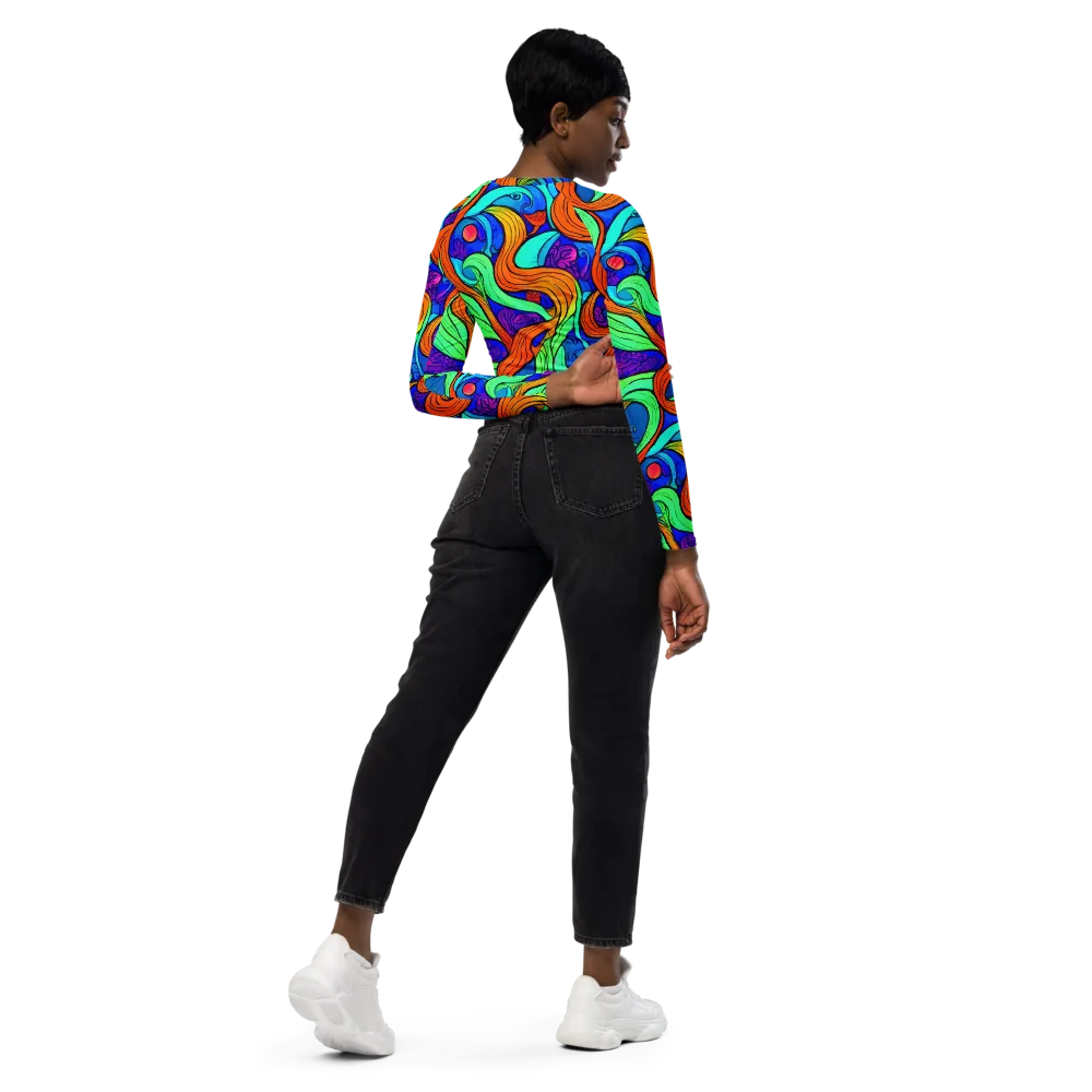 Limefire Waves on Long Sleeve Crop Top — Right Back