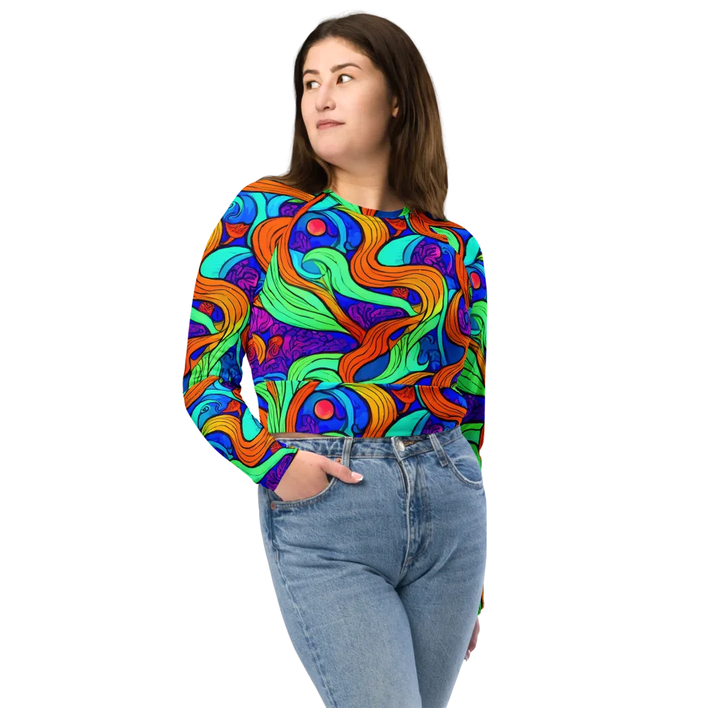 Limefire Waves on Long Sleeve Crop Top — Front