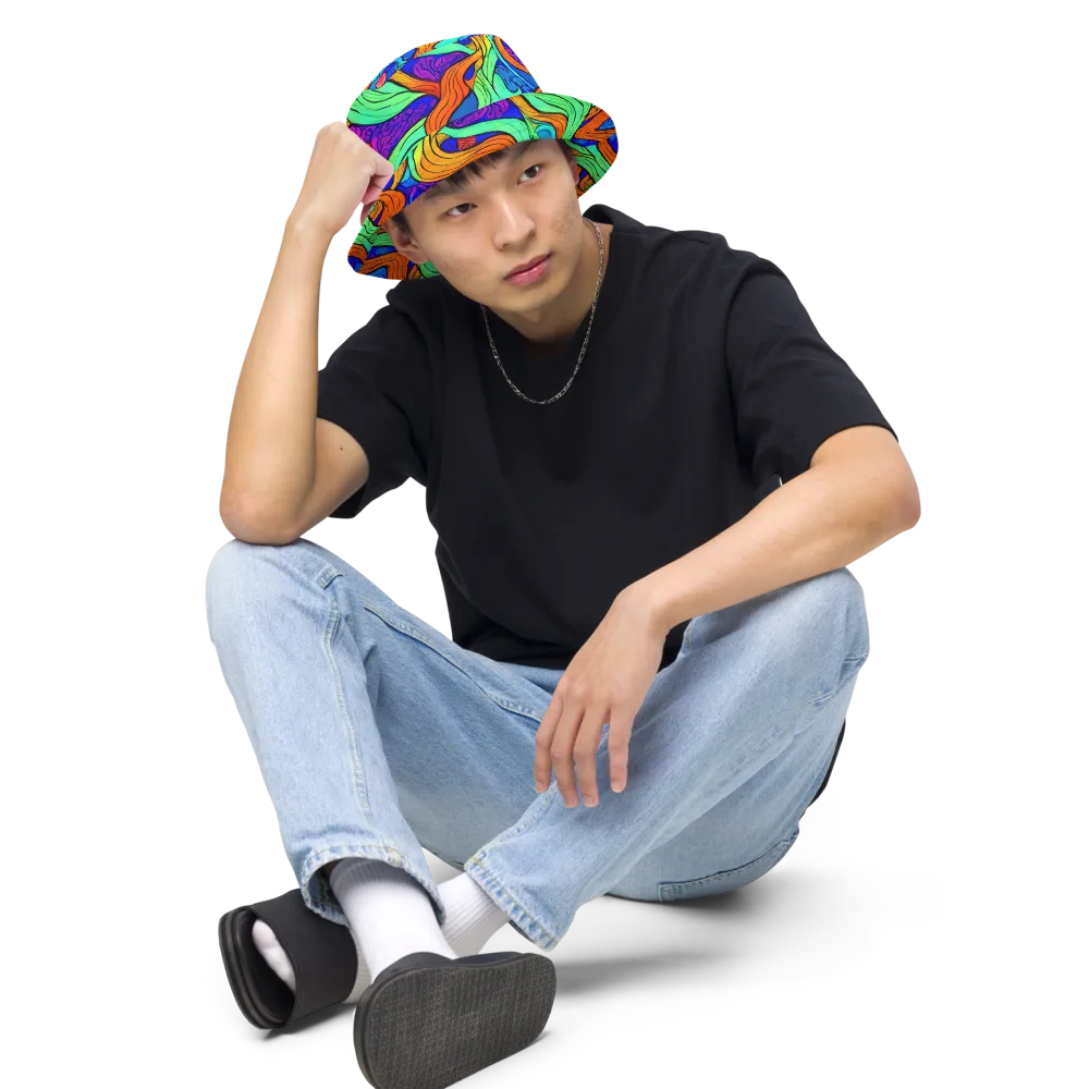 Limefire Waves on Reversible Bucket Hat — Front 2 Inside