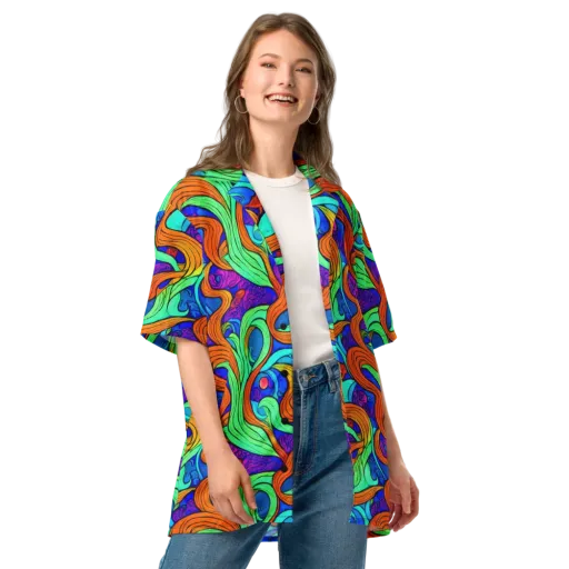 Limefire Waves on a Button Shirt
