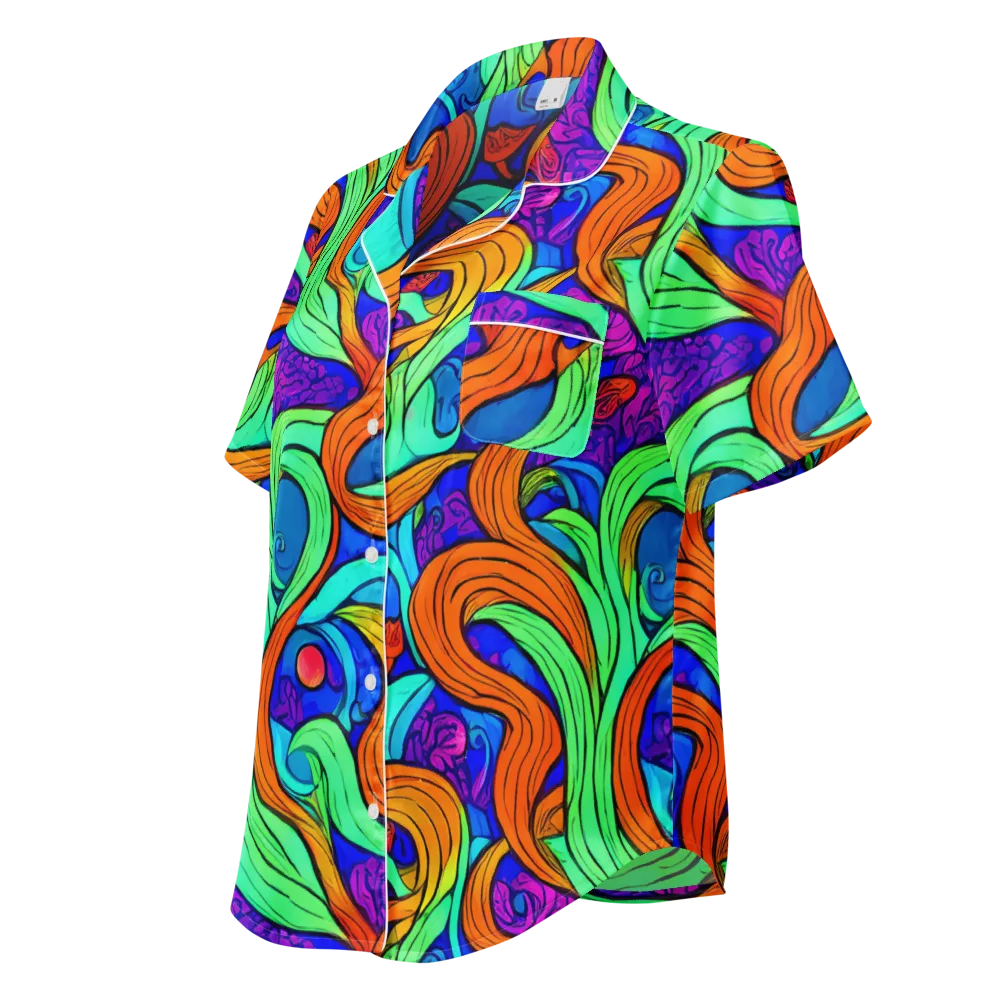 Limefire Waves on Women's Short Sleeve Pajama Top — Left Front