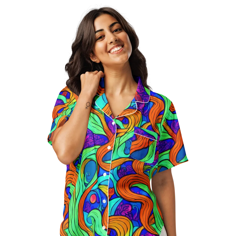 Limefire Waves on Women's Short Sleeve Pajama Top — Front