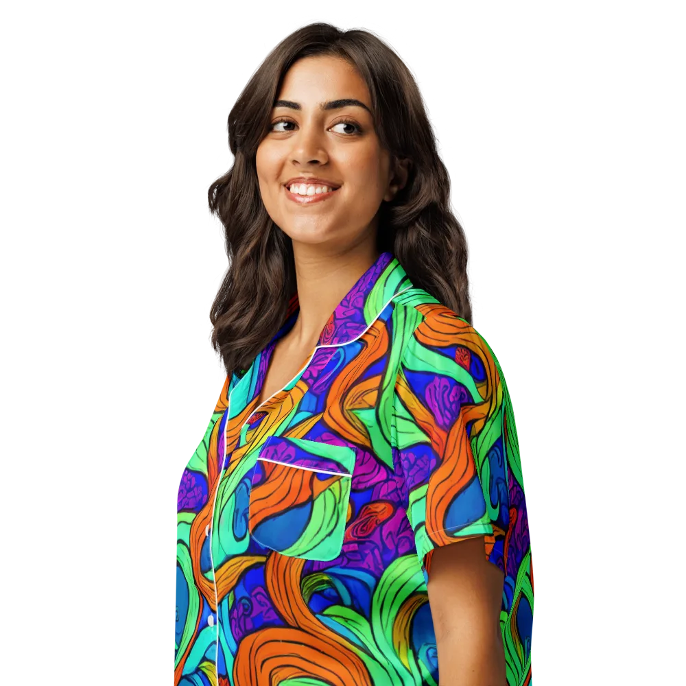 Limefire Waves on Women's Short Sleeve Pajama Top — Left Front
