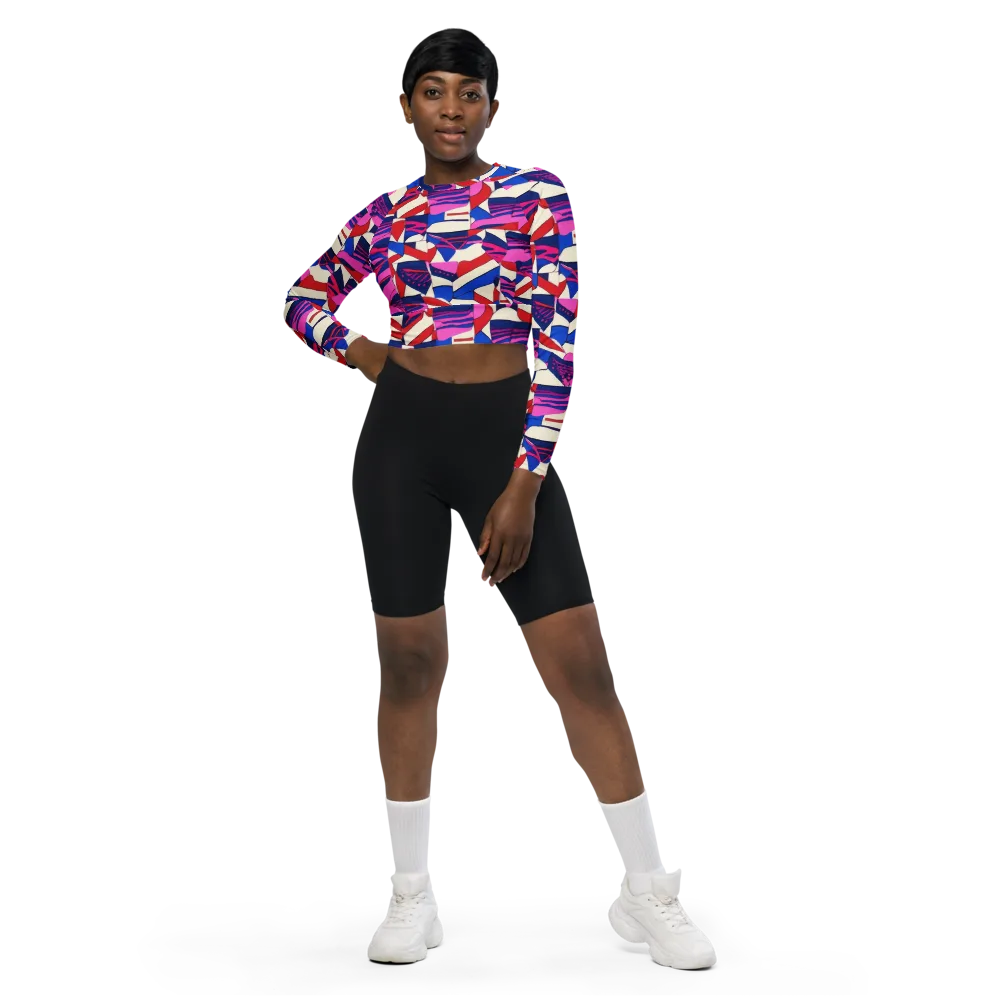 Neon Cabana on Long Sleeve Crop Top — Front