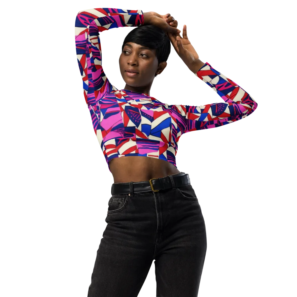 Neon Cabana on Long Sleeve Crop Top — Front