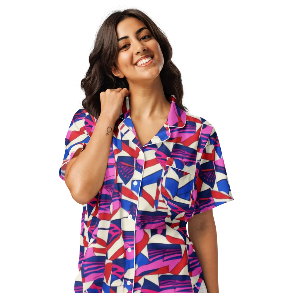Neon Cabana on Women's Short Sleeve Pajama Top — Front