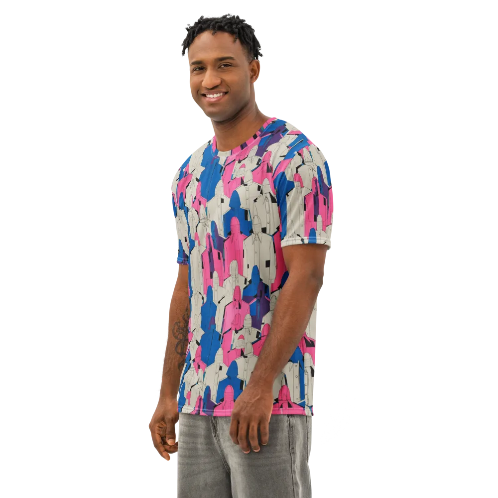 Neon Trench Choir on Men's Cotton Crew Neck T-Shirt — Left Front