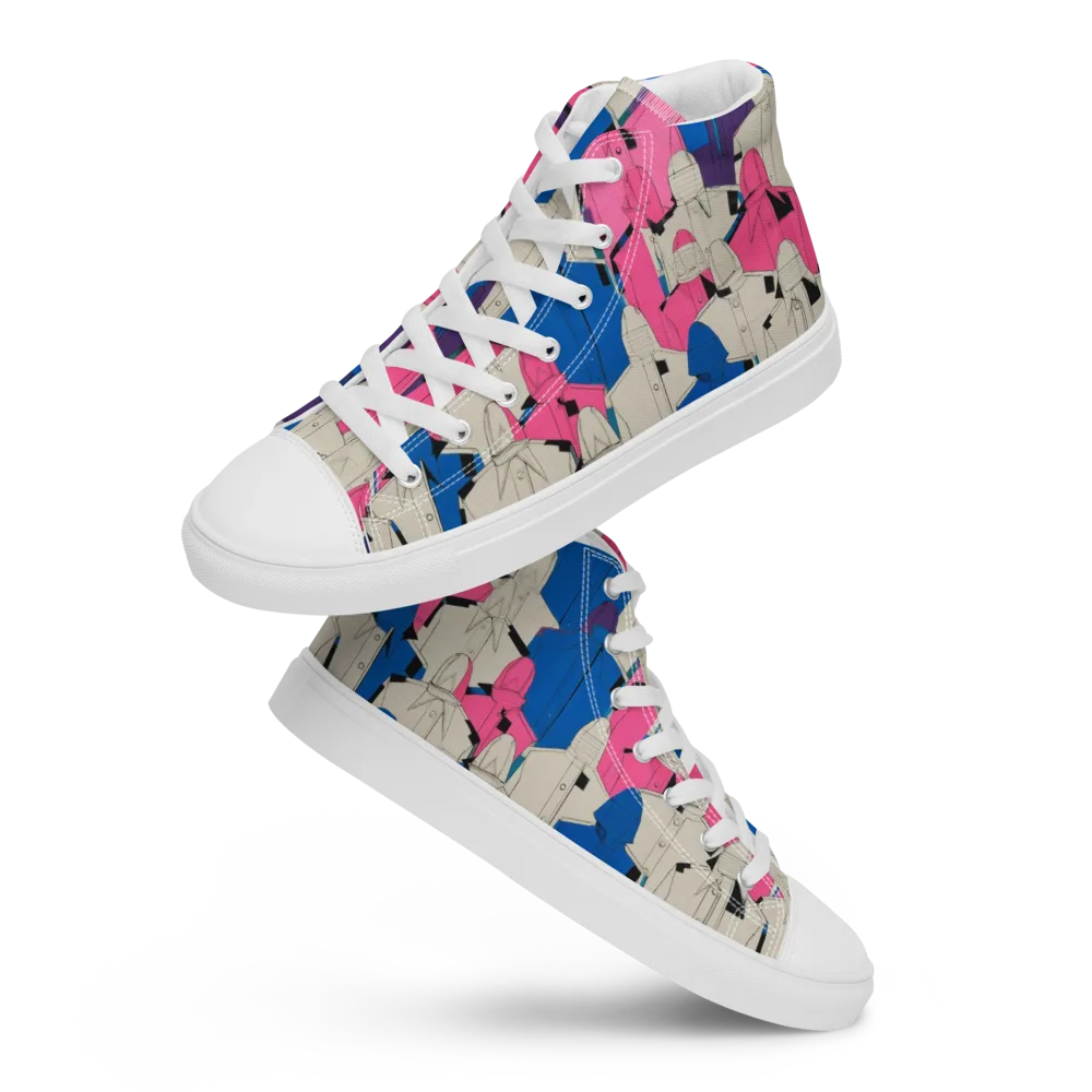 Neon Trench Choir on Men's High Top Canvas Shoes — Front