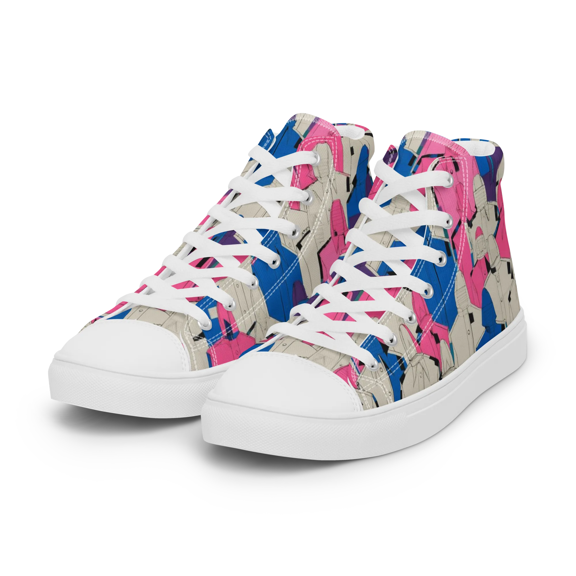 Neon Trench Choir on Women's High Top Canvas Shoes — Left Front