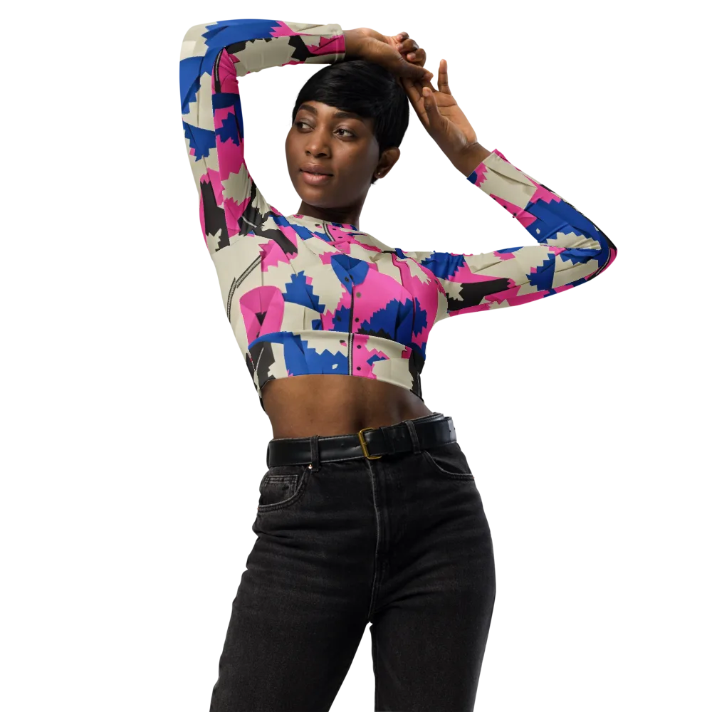 Zipper Voltage on Long Sleeve Crop Top — Front