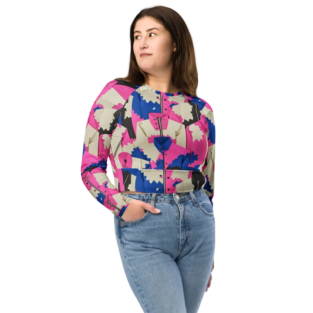 Zipper Voltage on Long Sleeve Crop Top — Front