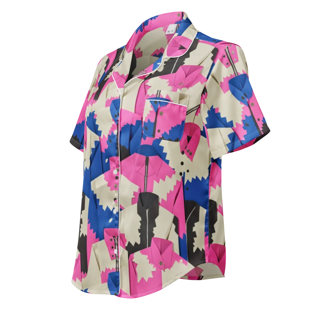 Zipper Voltage on Women's Short Sleeve Pajama Top — Left Front