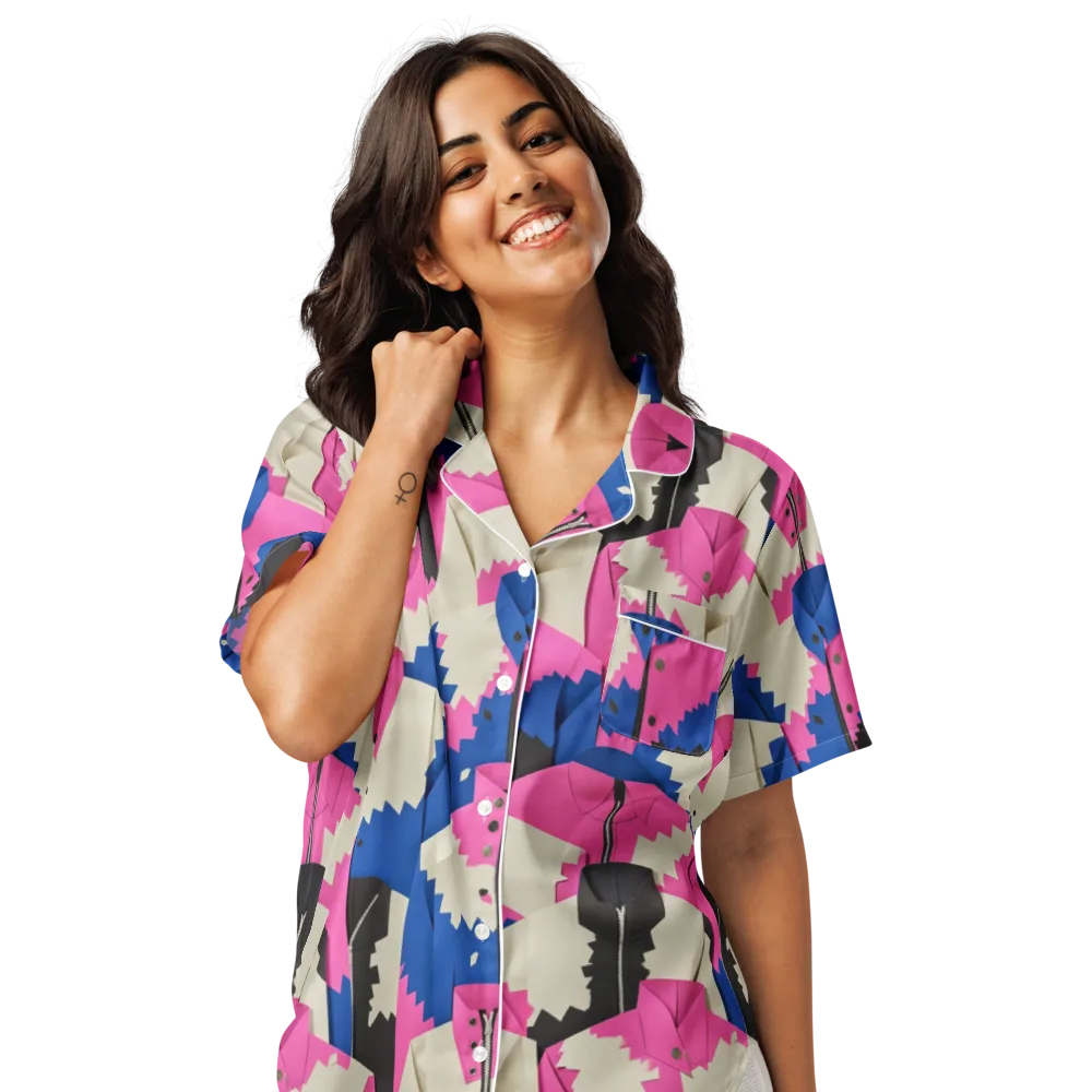 Zipper Voltage on Women's Short Sleeve Pajama Top — Front