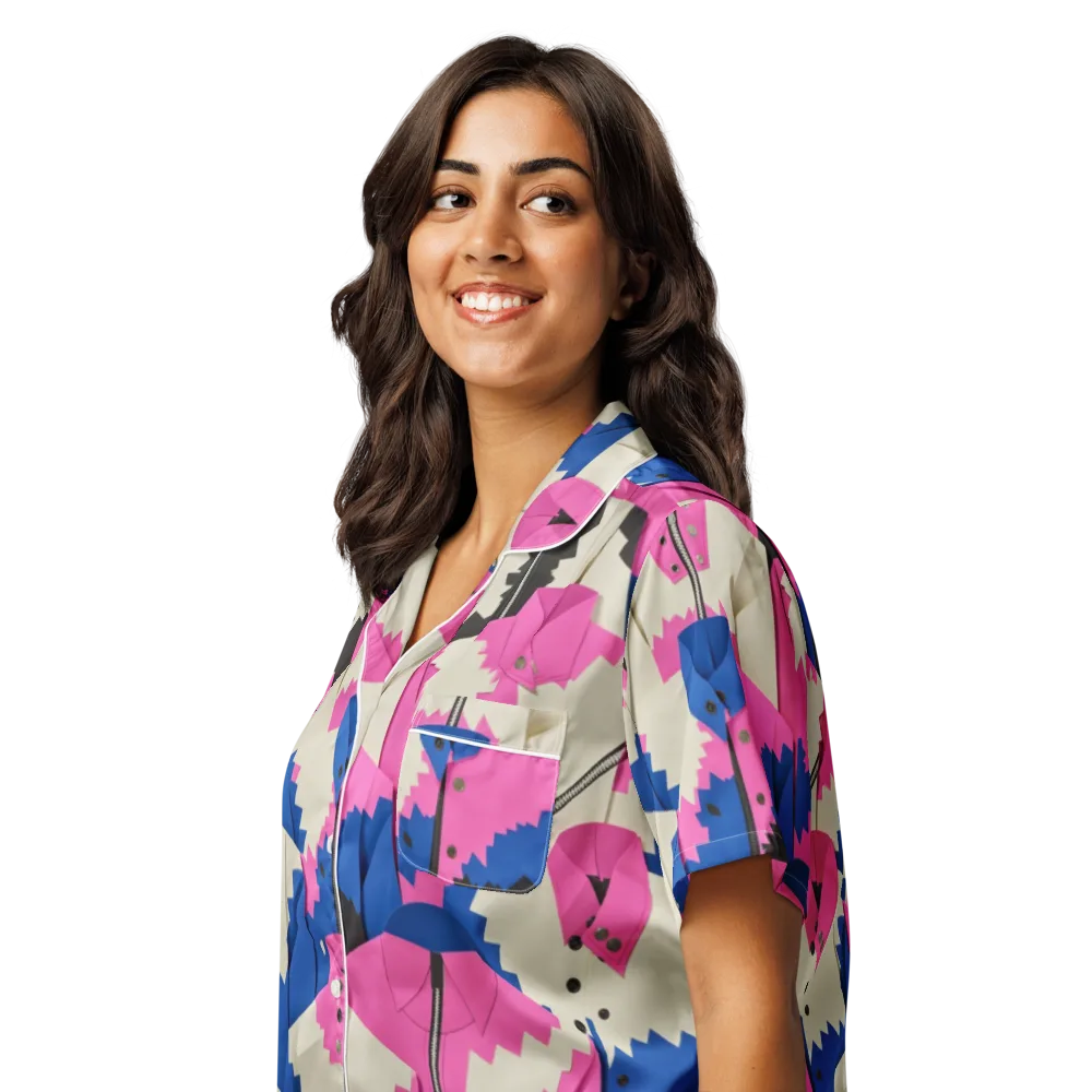 Zipper Voltage on Women's Short Sleeve Pajama Top — Left Front