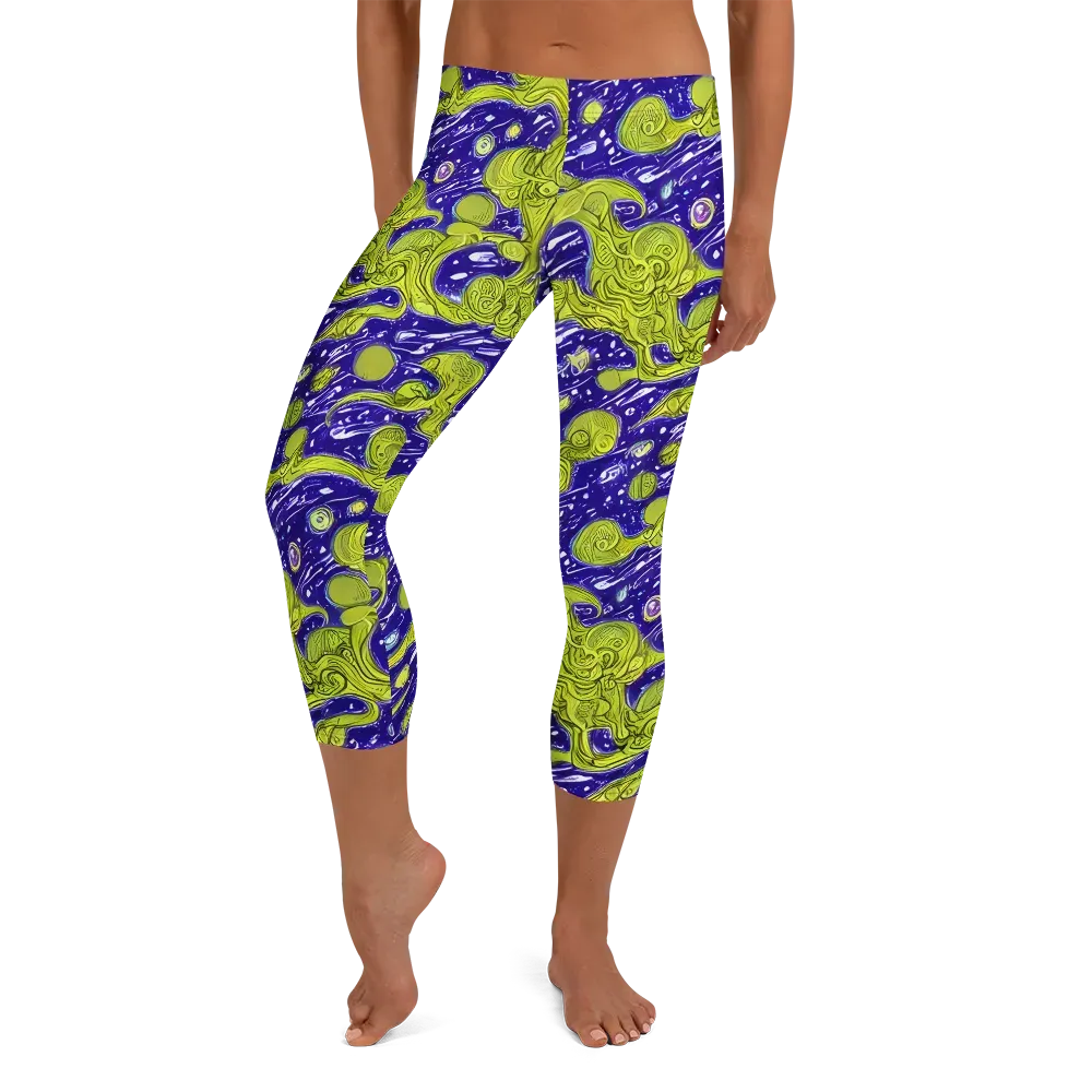 Lime Current on Capri Leggings — Front