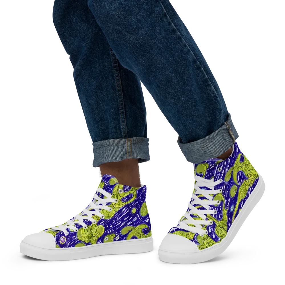 Lime Current on Men's High Top Canvas Shoes — Left