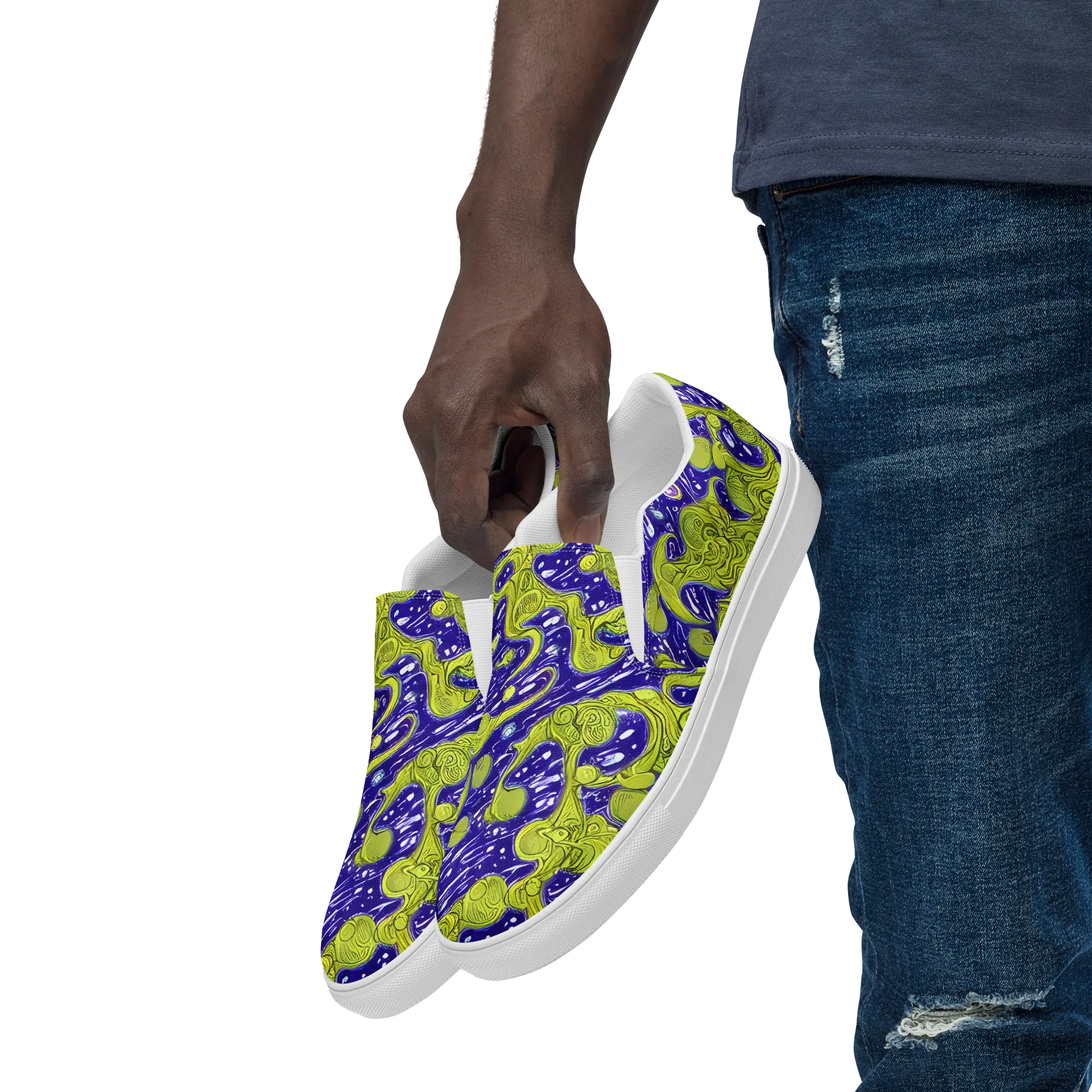 Lime Current on Men's Slip-On Canvas Shoes — Left Front
