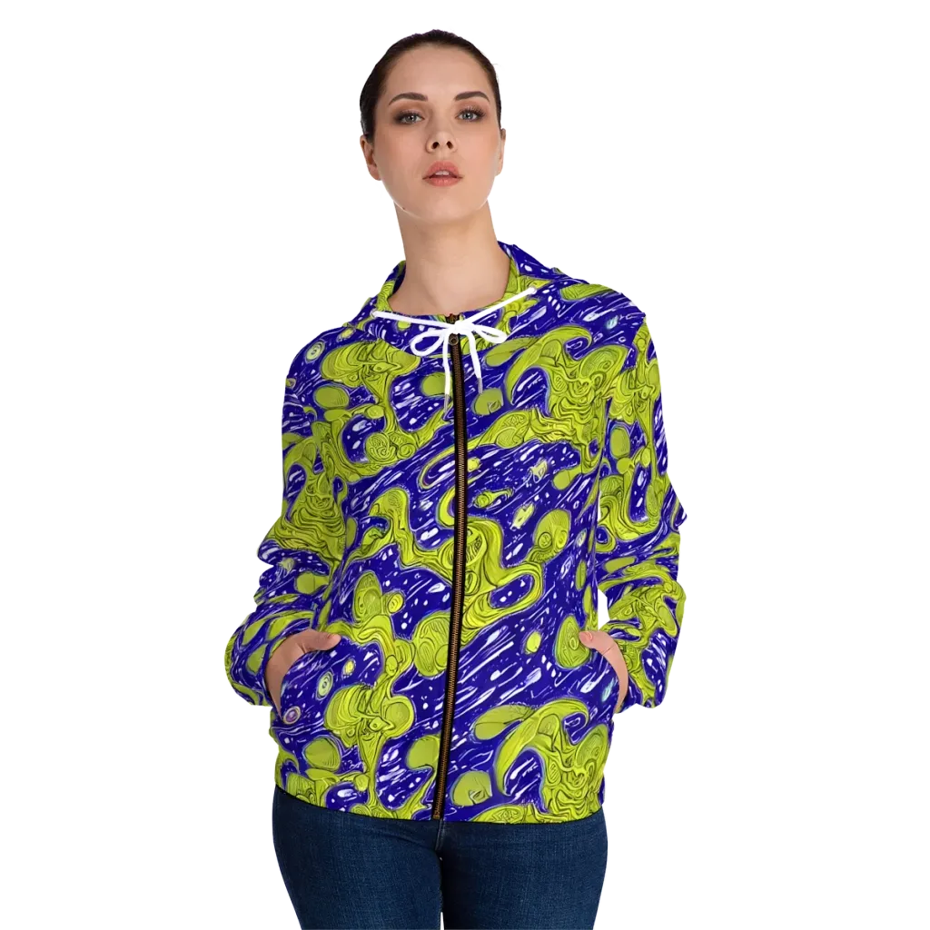Lime Current on Women's Full-Zip Hoodie — Front On Person